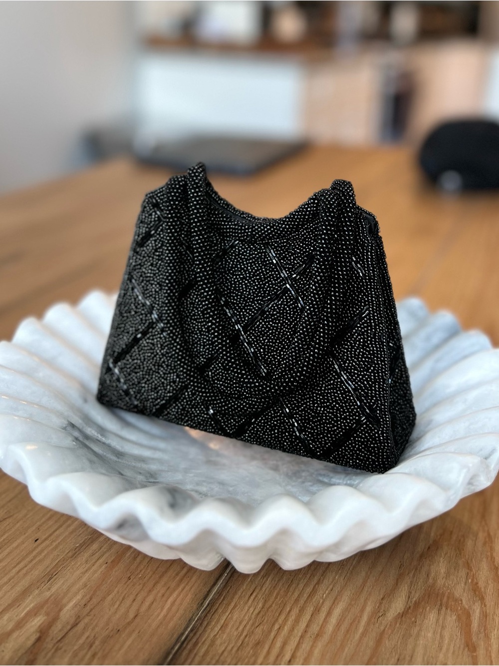 Black Beaded Mini Tote Bag/Purse